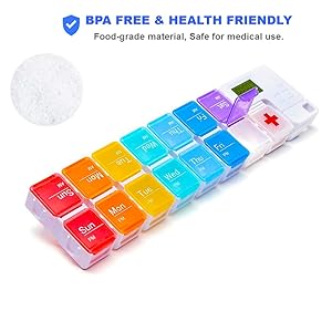 7 Day Medicine Pill Organizer, 4 Reminder Alarms, Loud Sound, 14 Large Compartments, Large Screen, Moisture-Proof, Travel Weekly/Daily Pill Box/Organizer/Case/Container/Dispenser, AM/PM 2 Times A Day 0