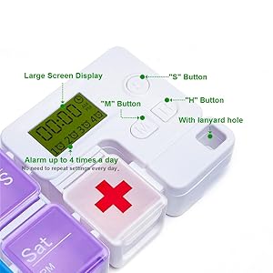 7 Day Medicine Pill Organizer, 4 Reminder Alarms, Loud Sound, 14 Large Compartments, Large Screen, Moisture-Proof, Travel Weekly/Daily Pill Box/Organizer/Case/Container/Dispenser, AM/PM 2 Times A Day 8