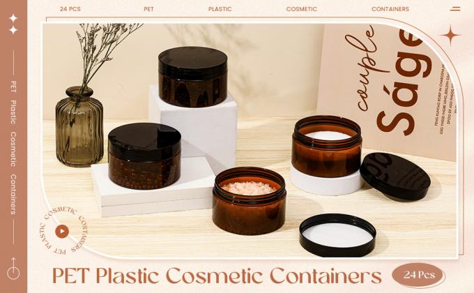 Plastic Jar Container With Lid And Label Refillable Empty Round Clear PET Cosmetic Sample Containers For Lotion, Cream, Ointments, Body Butter, Makeup, Travel Storage 0