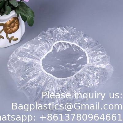 quality  Disposable Shower Cap 21" Thickening Elastic Clear Bathing Cap Salon Hotel Traveling Plastic PE Shower Caps factory