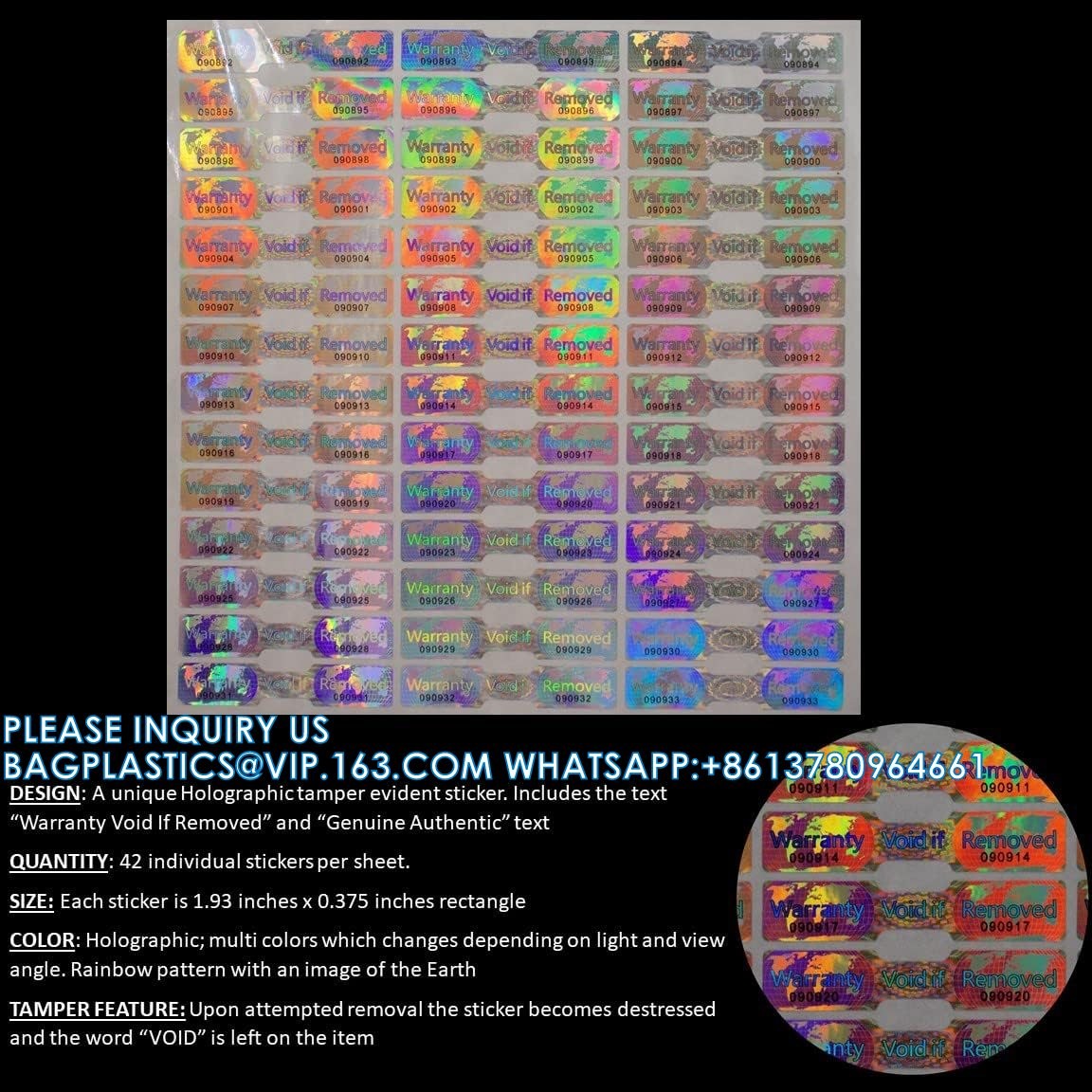 Number Sticker Invidual Hologram Tamper Proof Stickers. Tamper Evident Tape. Warranty Void If ...