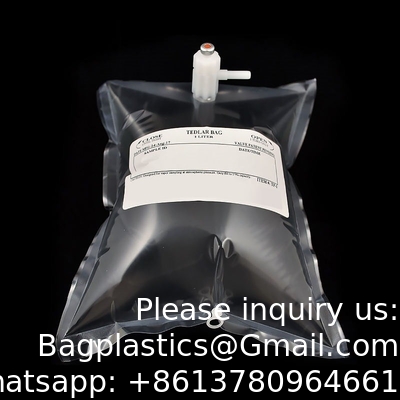 Tedlar PVF Gas Sampling Bag 0.5L 1L 3L - Pack Of 10 - Air Sampling Bag - Polypropylene/Stainless Steel/PTFE Fitting