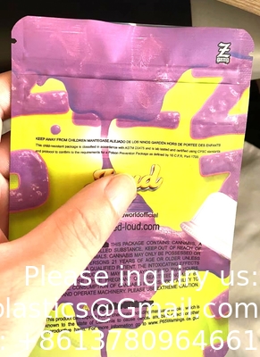 Soft Touch Smell Proof Stand Up Pouches Edible Packaging Child Resistant Printed 3.5 Custom Mylar Bags