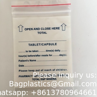 Hospital Clinics Plastic Drug Zipper Pouch Reclosable Medical Medicine Ziplock Pill Dispenser Bags