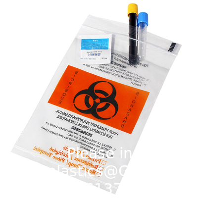 Biohazard Specimen Bags,100pcs 6x9in/15x25cm With Biohazard Red Logo Printing, Ziplock Top Sample Bags Outside Pocket