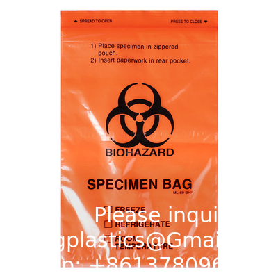 Biohazard Specimen Bags,100pcs 6x9in/15x25cm With Biohazard Red Logo Printing, Ziplock Top Sample Bags Outside Pocket