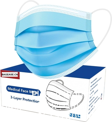 Disposable Blue Face Mask, Soft On Skin, Pack Of 3-Ply Masks Facial Cover Elastic Earloops Great For Home, Office