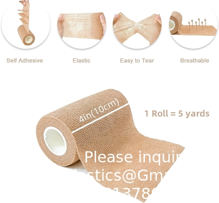 Beige-Self Adhesive Cohesive Bandage Wrap, Self Adherant Non-Woven Wrap Rolls, Atheletic Tape For Wrist, Ankle, Hand
