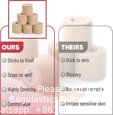Self Adhesive Bandage Wrap, 6 Pack, Skin Colored, 2“ x 5 Yards, Cohesive Bandages, Medical Wrap, Elastic Bandage Wrap