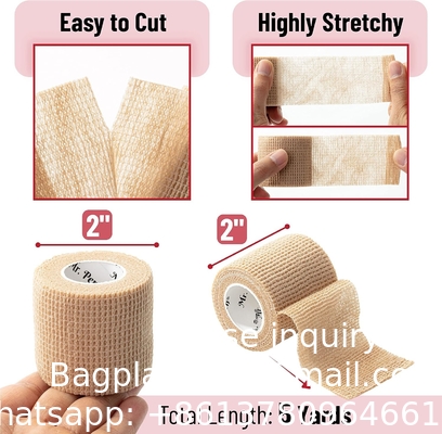 Self Adhesive Bandage Wrap, 6 Pack, Skin Colored, 2“ x 5 Yards, Cohesive Bandages, Medical Wrap, Elastic Bandage Wrap