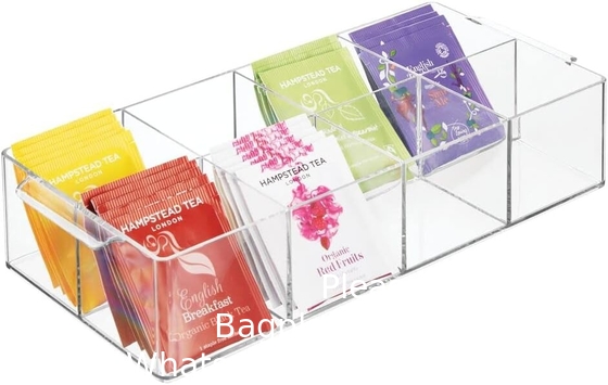 Plastic Condiment Organizer and Tea Bag Holder - 8-Compartment Kitchen Pantry/Countertop Storage Caddy - Divided Chip
