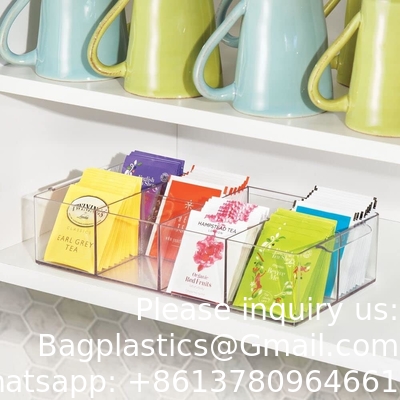 Plastic Condiment Organizer and Tea Bag Holder - 8-Compartment Kitchen Pantry/Countertop Storage Caddy - Divided Chip