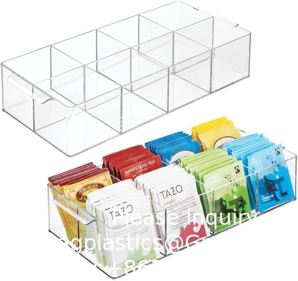 Plastic Condiment Organizer and Tea Bag Holder - 8-Compartment Kitchen Pantry/Countertop Storage Caddy - Divided Chip