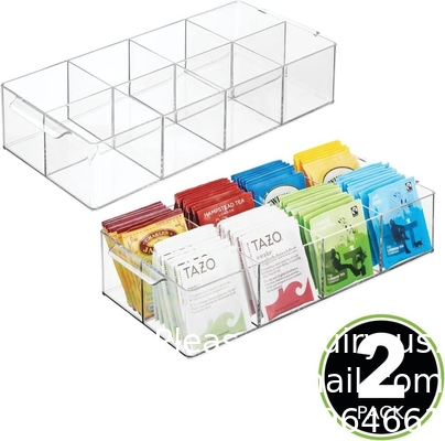 Plastic Condiment Organizer and Tea Bag Holder - 8-Compartment Kitchen Pantry/Countertop Storage Caddy - Divided Chip