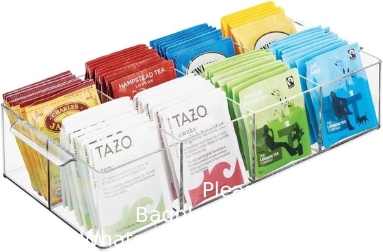 Plastic Condiment Organizer and Tea Bag Holder - 8-Compartment Kitchen Pantry/Countertop Storage Caddy - Divided Chip