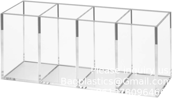 Acrylic Pen Holder 4 Compartments,Clear Pen Holder Organizer Makeup Brush Holder for Office Desk Accessories,Cosmetic