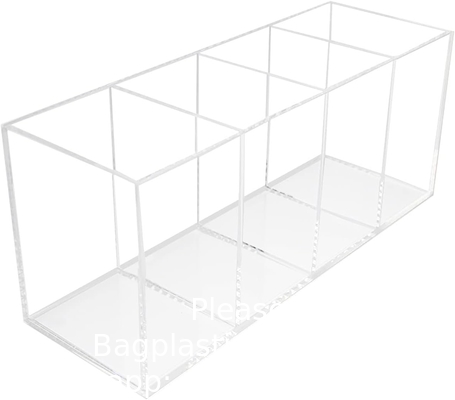 Acrylic Pen Holder 4 Compartments,Clear Pen Holder Organizer Makeup Brush Holder for Office Desk Accessories,Cosmetic