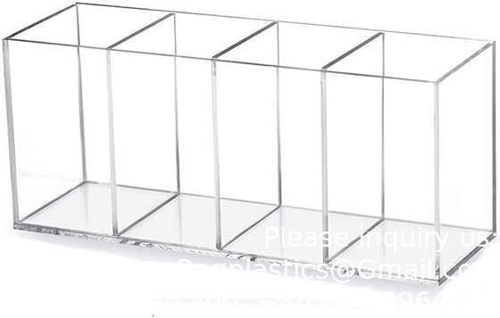 Acrylic Pen Holder 4 Compartments,Clear Pen Holder Organizer Makeup Brush Holder for Office Desk Accessories,Cosmetic
