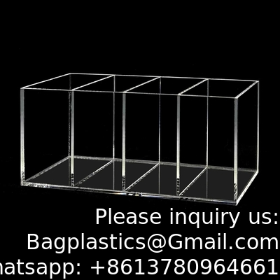 Acrylic Pen Holder 4 Compartments,Clear Pen Holder Organizer Makeup Brush Holder for Office Desk Accessories,Cosmetic