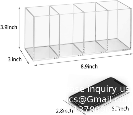 Acrylic Pen Holder 4 Compartments,Clear Pen Holder Organizer Makeup Brush Holder for Office Desk Accessories,Cosmetic