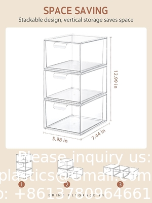 Stackable Makeup Organizer Drawers, 4.4'' Tall Acrylic Bathroom Storage Drawer, Cosmetics Storage Box for Vanity