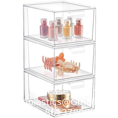 Stackable Makeup Organizer Drawers, 4.4'' Tall Acrylic Bathroom Storage Drawer, Cosmetics Storage Box for Vanity