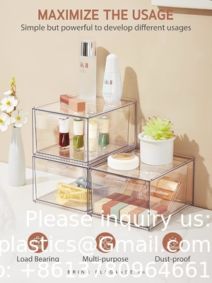 Stackable Makeup Organizer Drawers, 4.4'' Tall Acrylic Bathroom Storage Drawer, Cosmetics Storage Box for Vanity