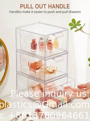 Stackable Makeup Organizer Drawers, 4.4'' Tall Acrylic Bathroom Storage Drawer, Cosmetics Storage Box for Vanity