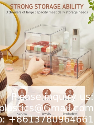Stackable Makeup Organizer Drawers, 4.4'' Tall Acrylic Bathroom Storage Drawer, Cosmetics Storage Box for Vanity