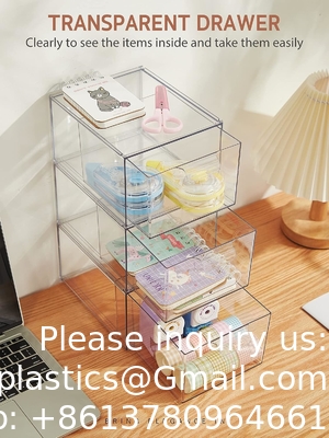 Stackable Makeup Organizer Drawers, 4.4'' Tall Acrylic Bathroom Storage Drawer, Cosmetics Storage Box for Vanity