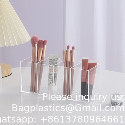 Acrylic Pen Holder 4 Compartments Clear Pencil Holder Organizer Makeup Brush Holder