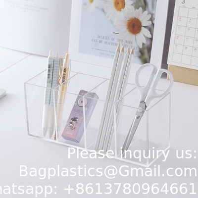Acrylic Pen Holder 4 Compartments Clear Pencil Holder Organizer Makeup Brush Holder