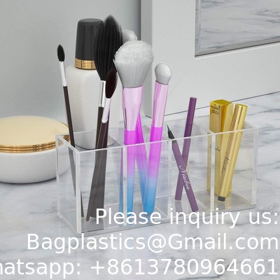 Acrylic Pen Holder 4 Compartments Clear Pencil Holder Organizer Makeup Brush Holder