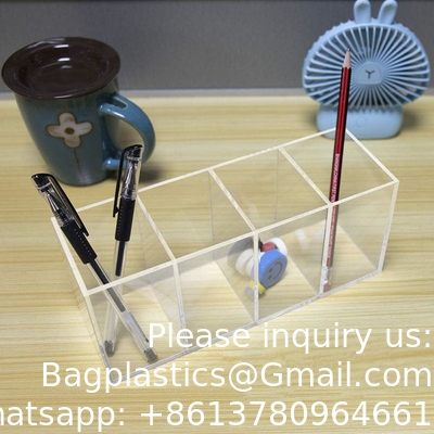 Acrylic Pen Holder 4 Compartments Clear Pencil Holder Organizer Makeup Brush Holder
