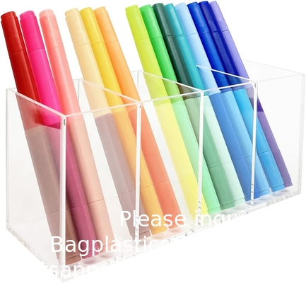 Acrylic Pen Holder 4 Compartments Clear Pencil Holder Organizer Makeup Brush Holder