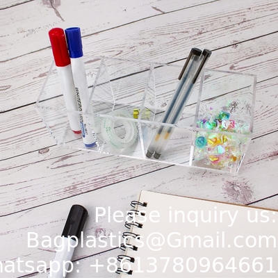 Acrylic Pen Holder 4 Compartments Clear Pencil Holder Organizer Makeup Brush Holder