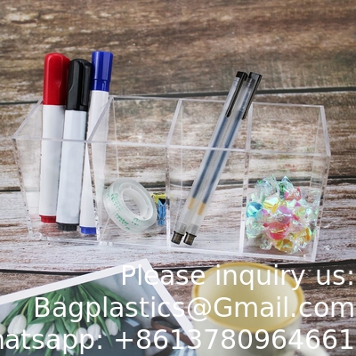 Acrylic Pen Holder 4 Compartments Clear Pencil Holder Organizer Makeup Brush Holder