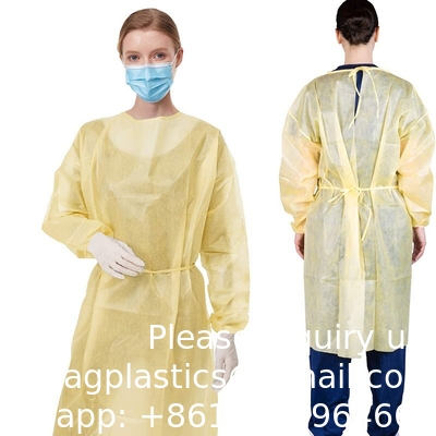 Hospital Doctor AAMI Level 2 Yellow PP SMS Patient Disposable Isolation Gowns Fluid Resistant, Dental, Medical