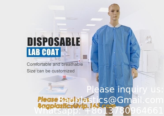 High Quality Lab Coats Disposable Medical Laboratory Coat Doctors SMS Disposable Lab Coat With Knit Cuffs and Collar