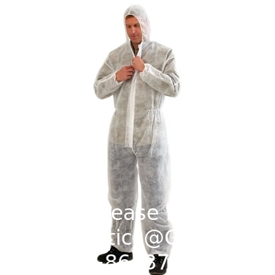 Overall Single Layer PP Nonwoven Full Coverage Moderate Protection Front Zipper Cheap Disposable Coveralls with Hood