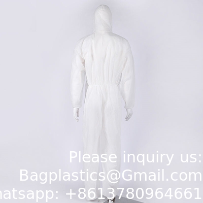Overall Single Layer PP Nonwoven Full Coverage Moderate Protection Front Zipper Cheap Disposable Coveralls with Hood