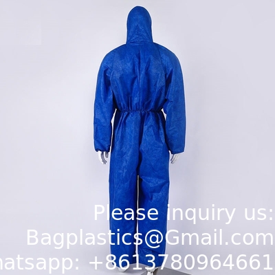 Overall Single Layer PP Nonwoven Full Coverage Moderate Protection Front Zipper Cheap Disposable Coveralls with Hood