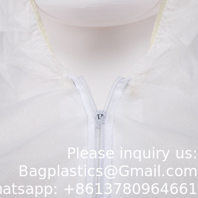 Overall Single Layer PP Nonwoven Full Coverage Moderate Protection Front Zipper Cheap Disposable Coveralls with Hood