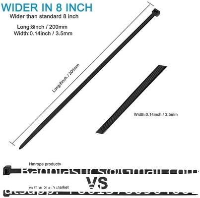 Zip Ties Heavy Duty 8 Inch, Premium Plastic Wire Ties With Tensile Strength, Self-Locking Black Nylon Tie Wrap