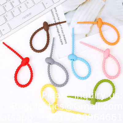 Custom Length Reusable Long Silicone Rubber Food Bag Twist Zip Tie Organizer Strap Silicon Cable Wire Tie