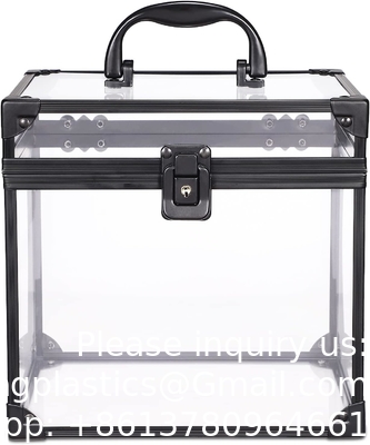 Portable Cosmetics &amp; Toiletry Organizer Box, Clear Train Case  Latches &amp; Handle Travel Makeup Tools Storage Organize