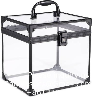 Portable Cosmetics &amp; Toiletry Organizer Box, Clear Train Case  Latches &amp; Handle Travel Makeup Tools Storage Organize