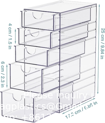 Clear Containers For Hair Accessory Organizing, Plastic Hair Accessory Organizer Box With 5 Drawers, Hair Accessory