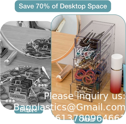 Clear Containers For Hair Accessory Organizing, Plastic Hair Accessory Organizer Box With 5 Drawers, Hair Accessory