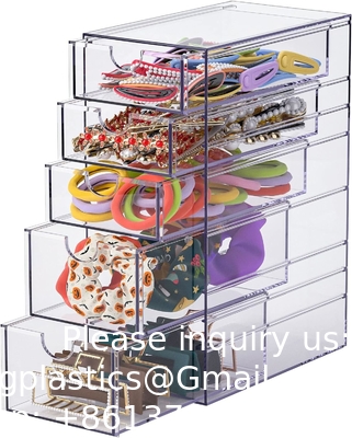 Clear Containers For Hair Accessory Organizing, Plastic Hair Accessory Organizer Box With 5 Drawers, Hair Accessory
